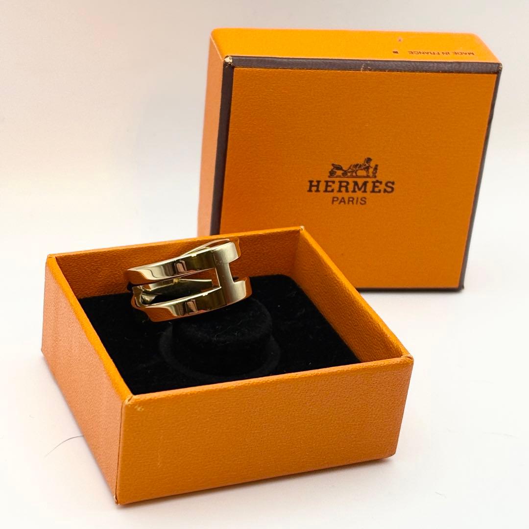 【美品・箱付】HERMES エルメス スカーフリング ゴールド Hロゴ 正規品