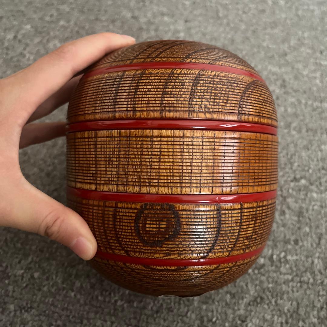 新品 漆器のアソベ懐石道具 極上千筋内朱3客揃 美しい信玄弁当 三段弁当箱 朱輪