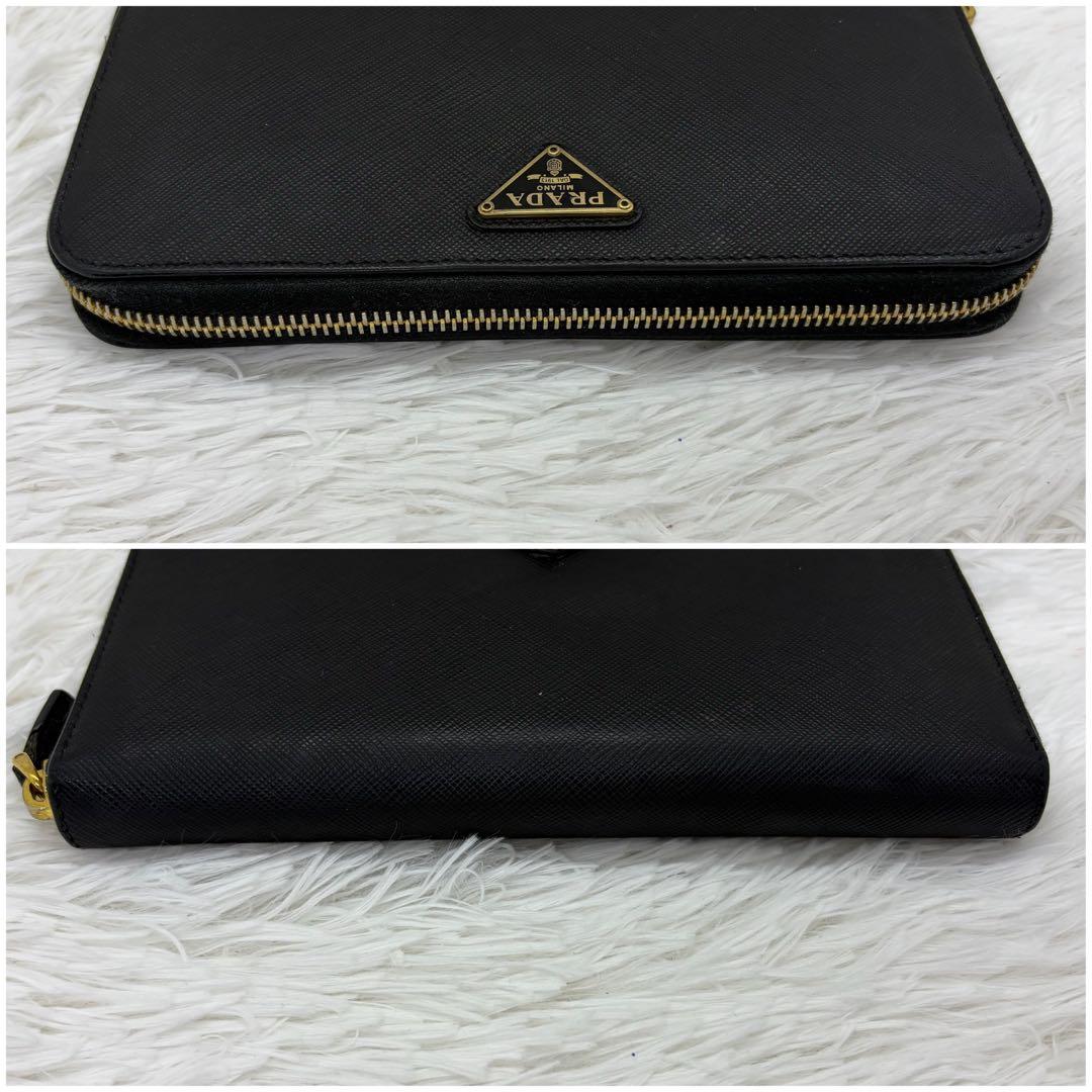 極美品✨プラダ　長財布　ラウンドファスナー　三角ロゴ　レザー　サフィアーノ 黒