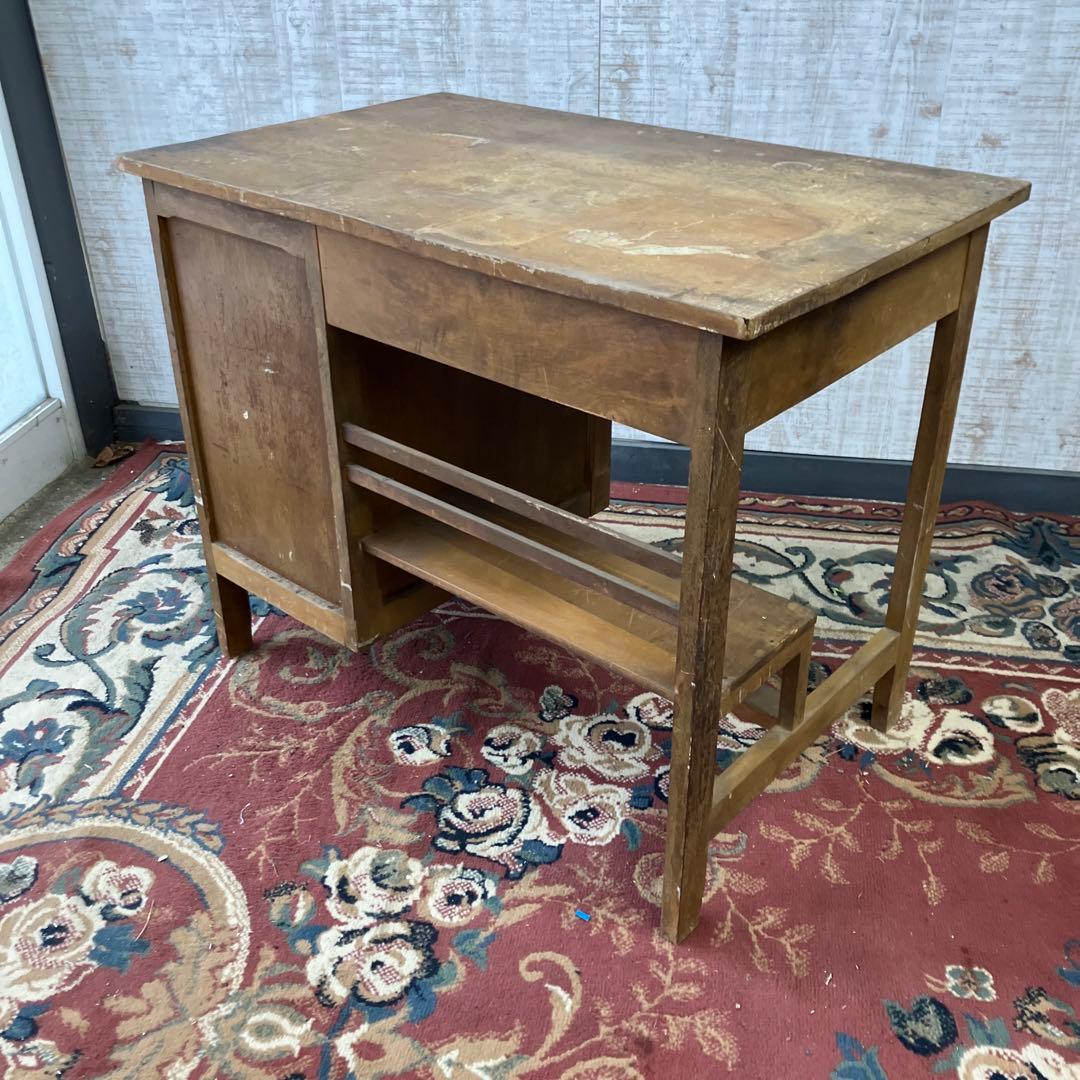 昭和レトロ 古家具 木製 片袖 書斎机 勉強机 文机 古道具古民家 ワークデスク