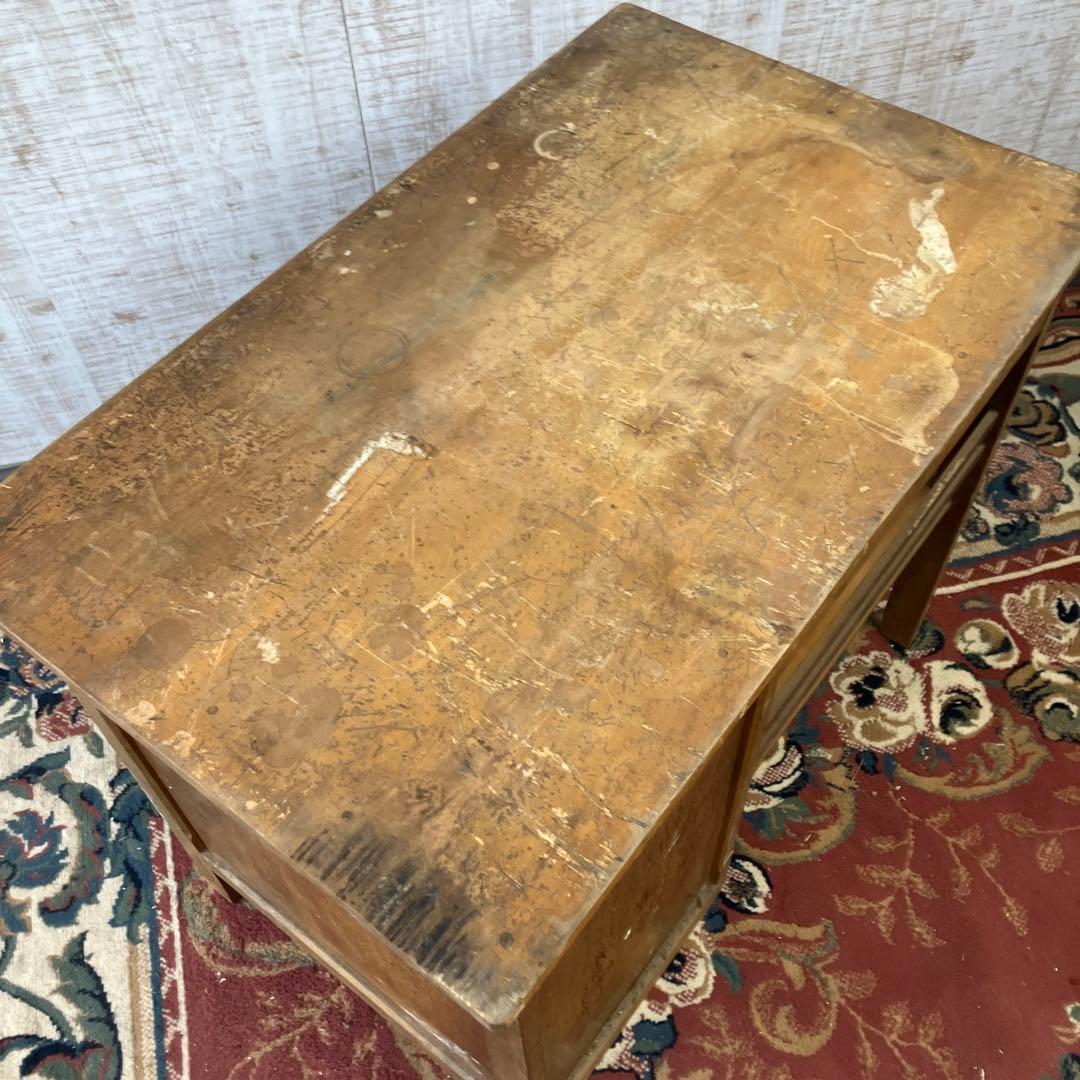 昭和レトロ 古家具 木製 片袖 書斎机 勉強机 文机 古道具古民家 ワークデスク