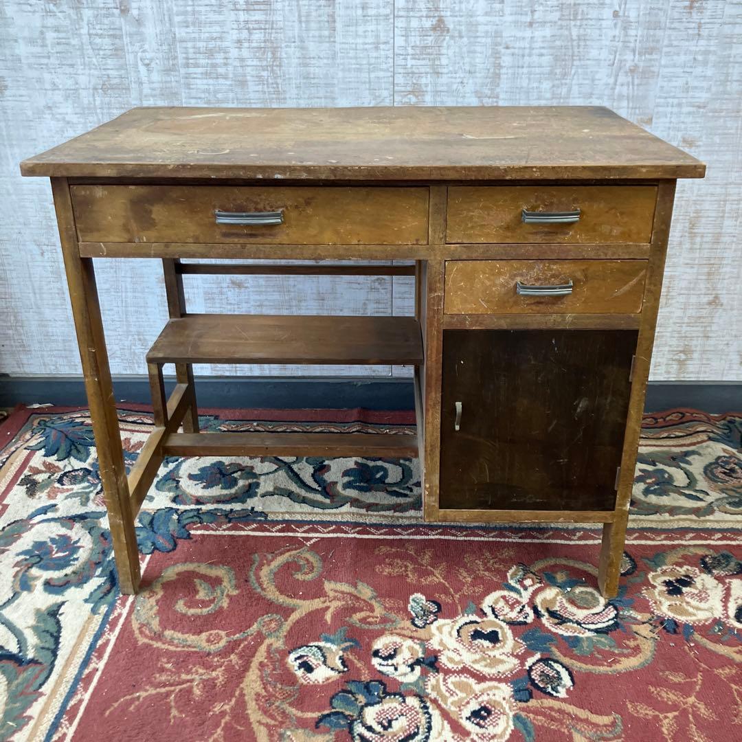 昭和レトロ 古家具 木製 片袖 書斎机 勉強机 文机 古道具古民家 ワークデスク