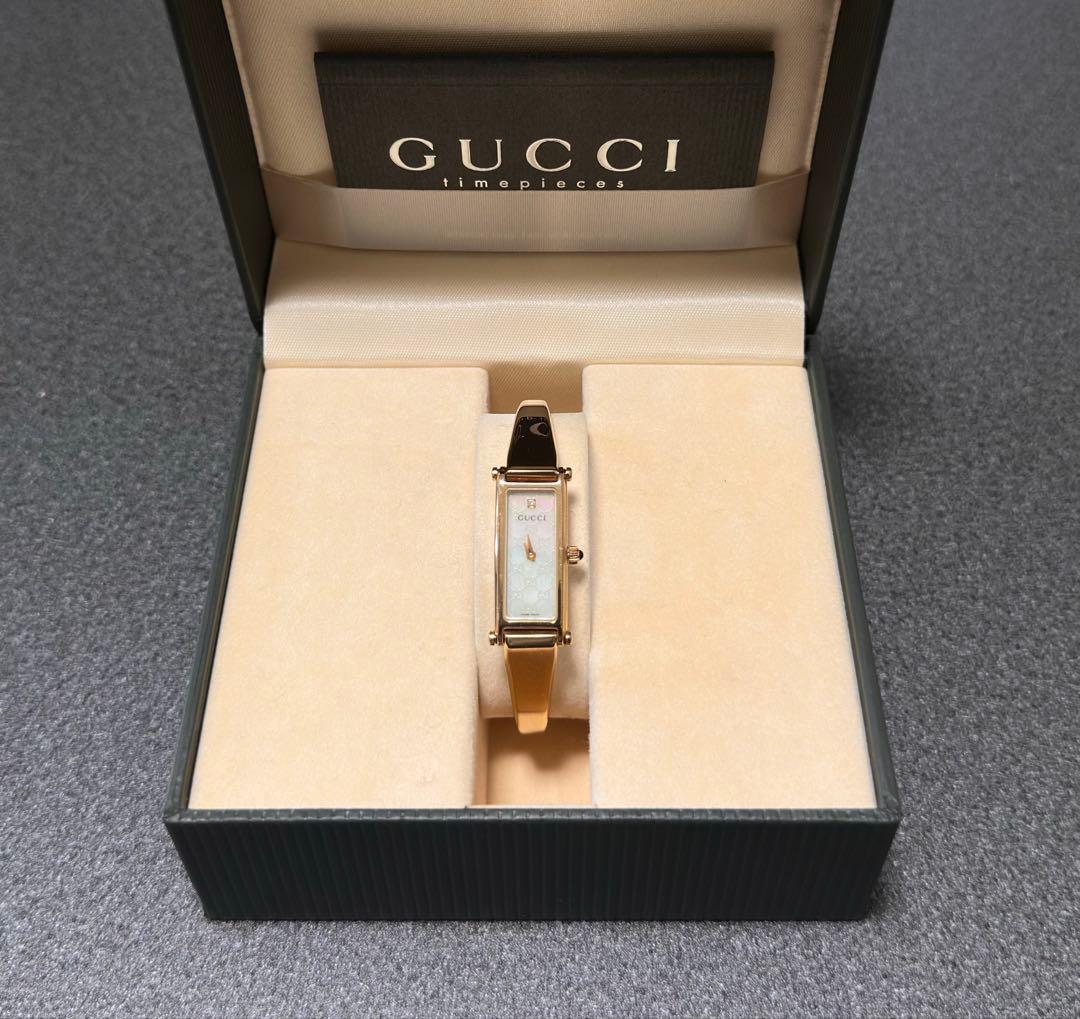 稼働品 グッチ 腕時計 バングルウォッチ1500L ゴールド 1Pダイヤ文字盤