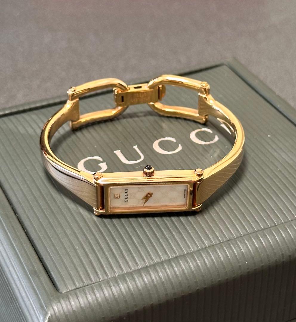 稼働品 グッチ 腕時計 バングルウォッチ1500L ゴールド 1Pダイヤ文字盤