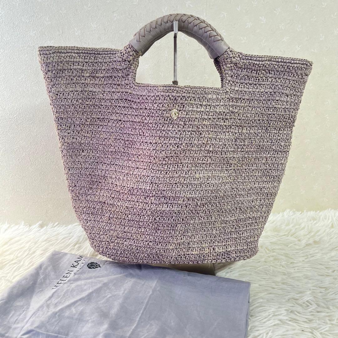 HELEN KAMINSKI ラフィアバッグ カゴバッグ レザーハンドル　グレー