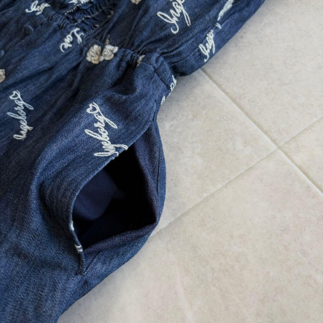 インゲボルグ ピンクハウス カメリア刺繍 ピコフリル デニムワンピース 花柄