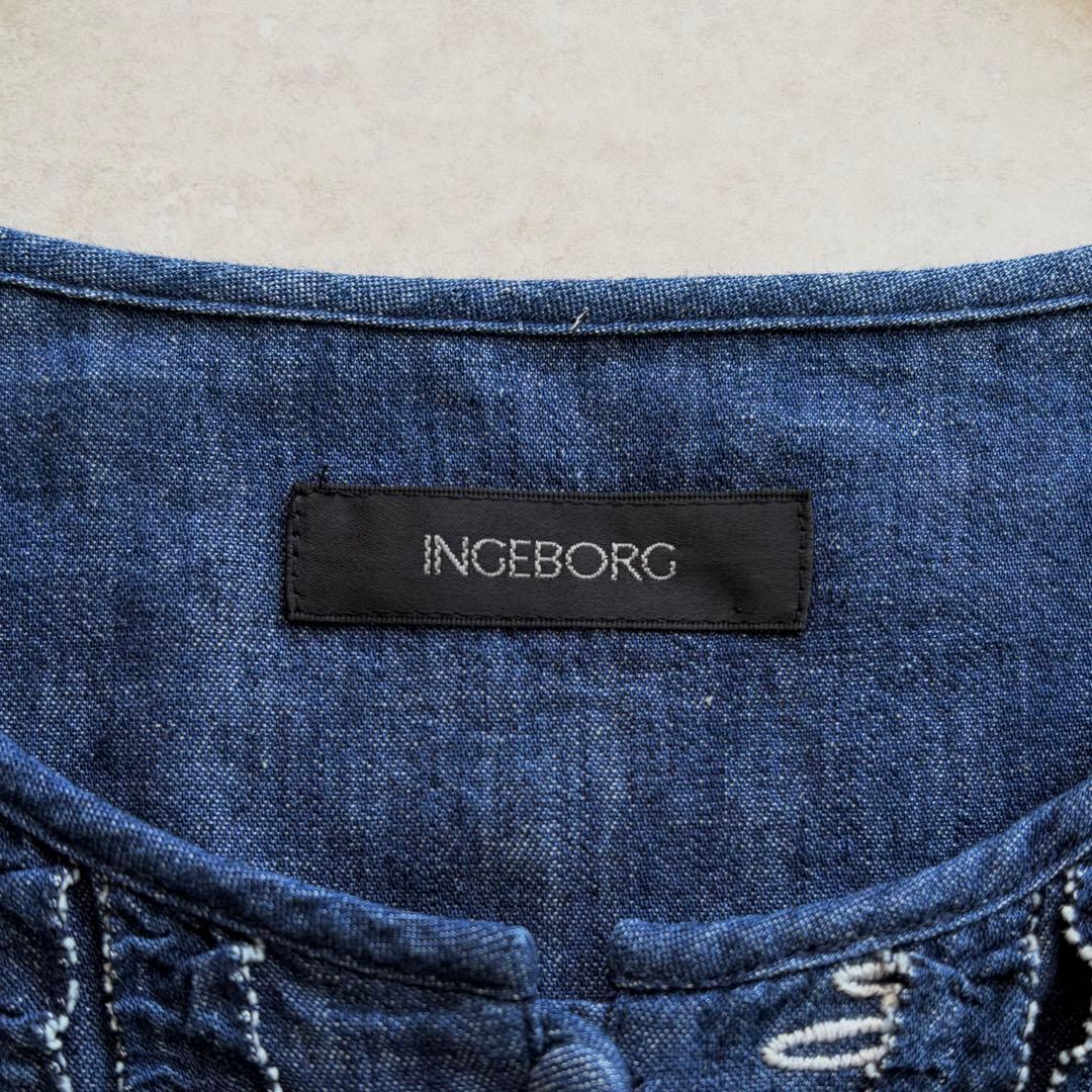 インゲボルグ ピンクハウス カメリア刺繍 ピコフリル デニムワンピース 花柄