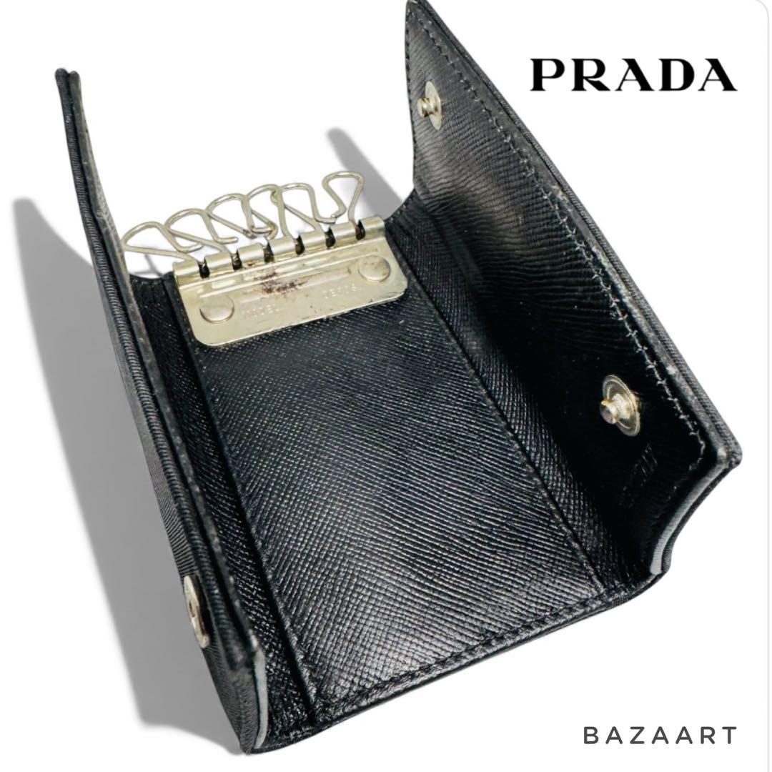 PRADA プラダ ナイロン レザー 6連キーケース 三角メタルロゴ 黒ブラック