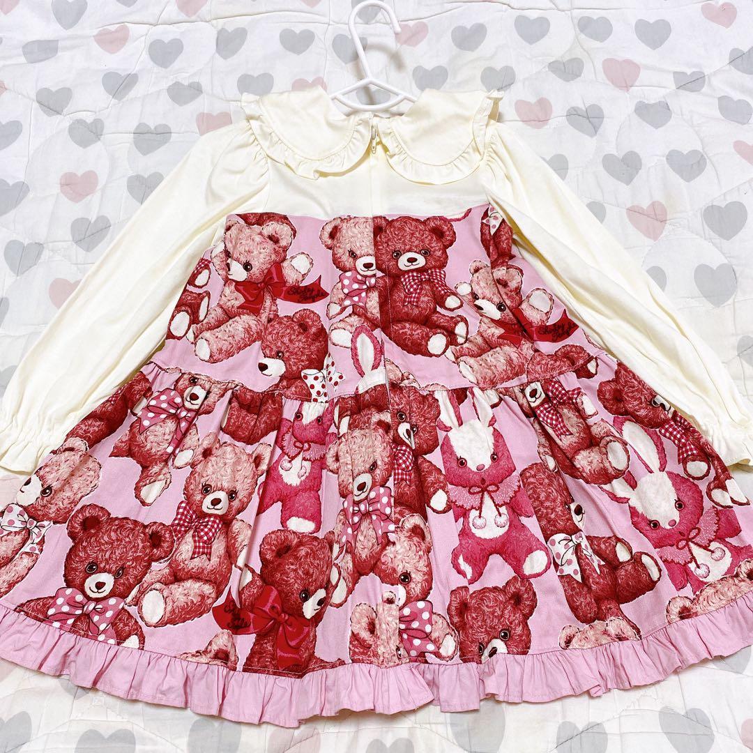 くまうさぎぬいぐるみプリントワンピース/シャーリーテンプル