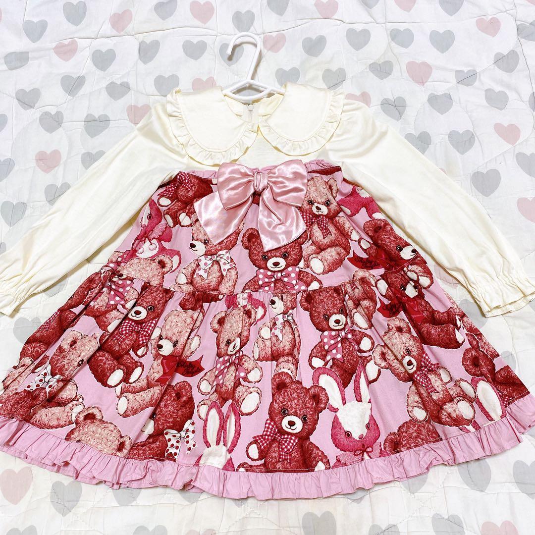 くまうさぎぬいぐるみプリントワンピース/シャーリーテンプル