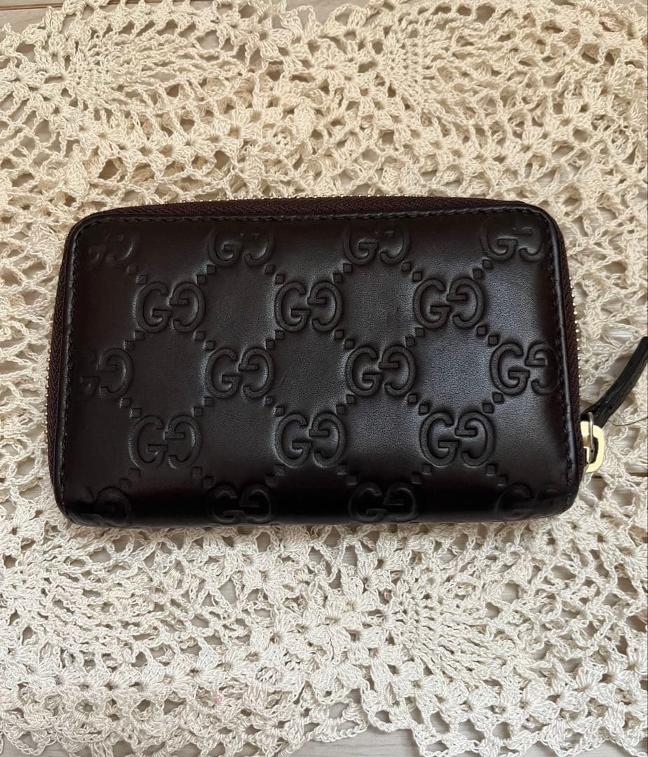GUCCI グッチシマ GG柄 ジップウォレット 小銭入れ ダークブラウン