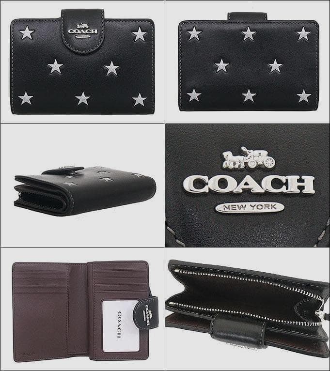 COACH コーチリファインドカーフレザー星柄ミディアム二つ折り財布