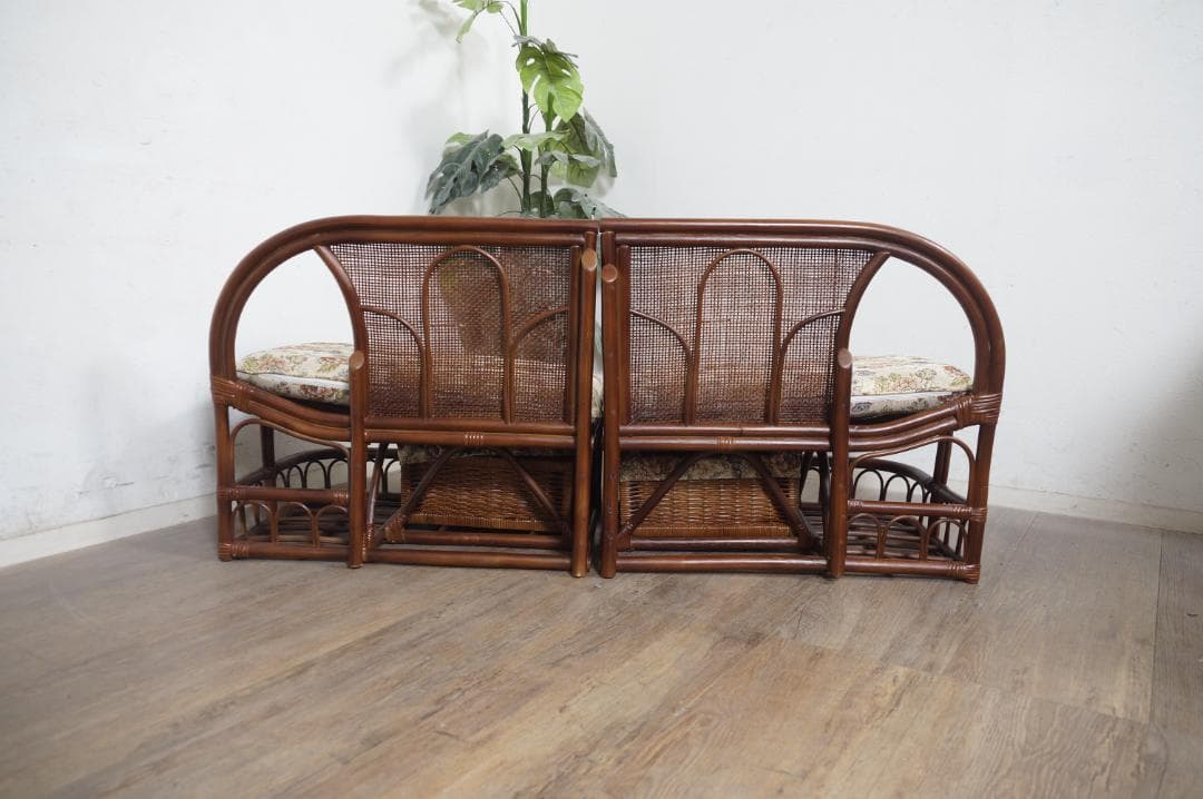 2台セット【新品1台訳あり商品】大型 ラタン 2人掛 カウチソファ アウトレット