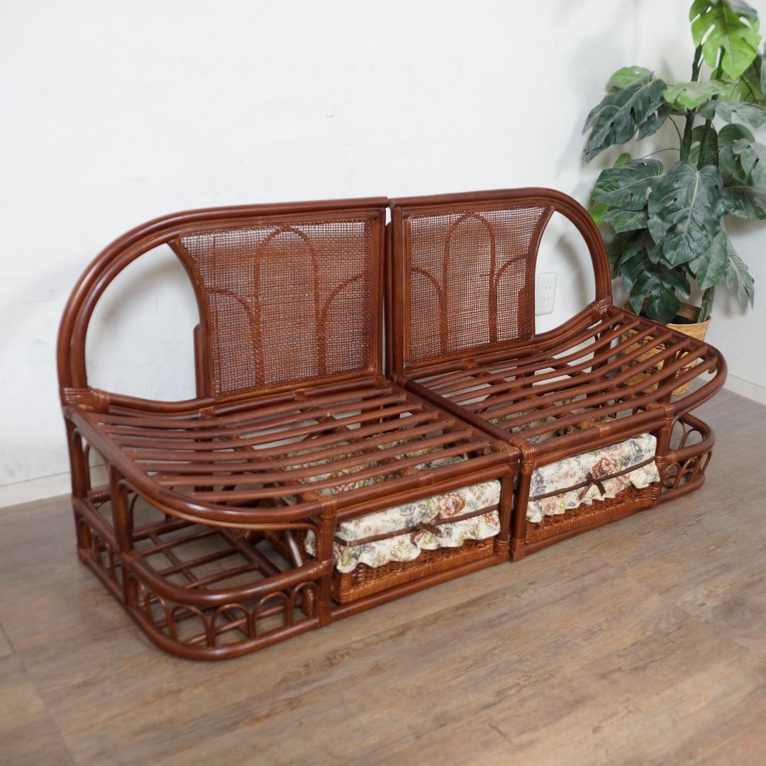 2台セット【新品1台訳あり商品】大型 ラタン 2人掛 カウチソファ アウトレット