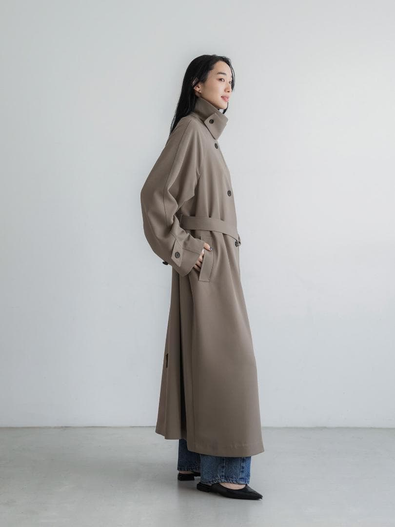 crewre ドレープステンカラーコート olive beige size2