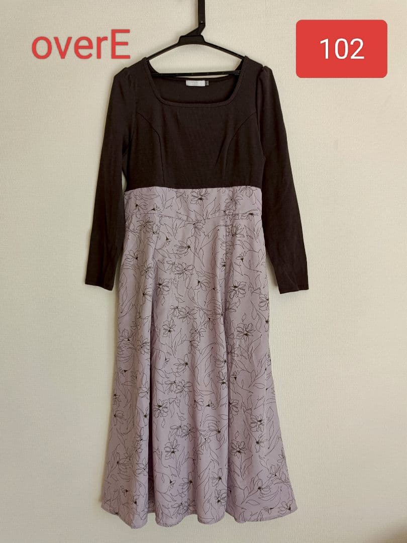 overE　フラワードッキングワンピース25AW 102サイズ　モーブピンク