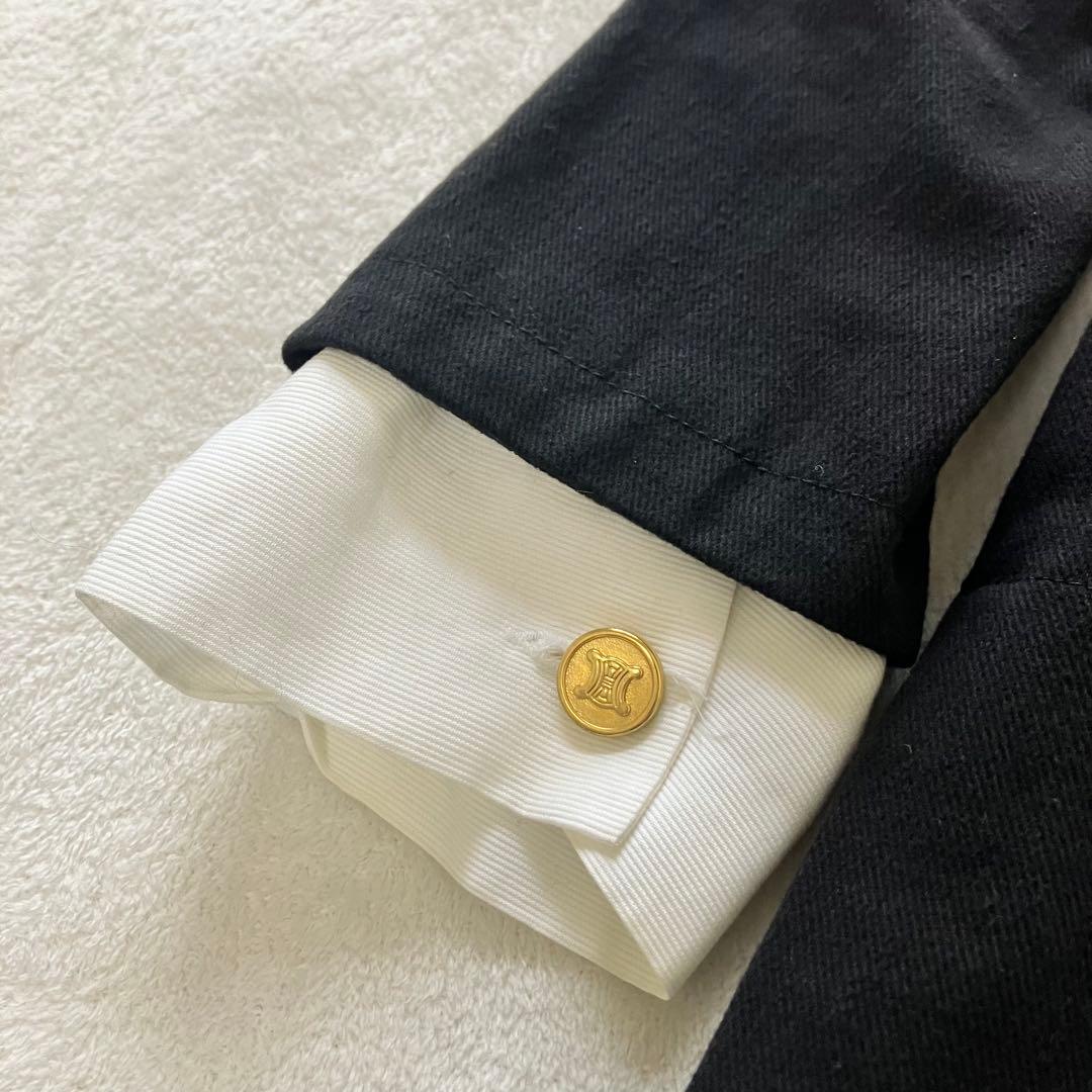 ★美品★セリーヌ　デニムワンピース　40 トリオンフ　金ボタン　エンブレム　刺繍