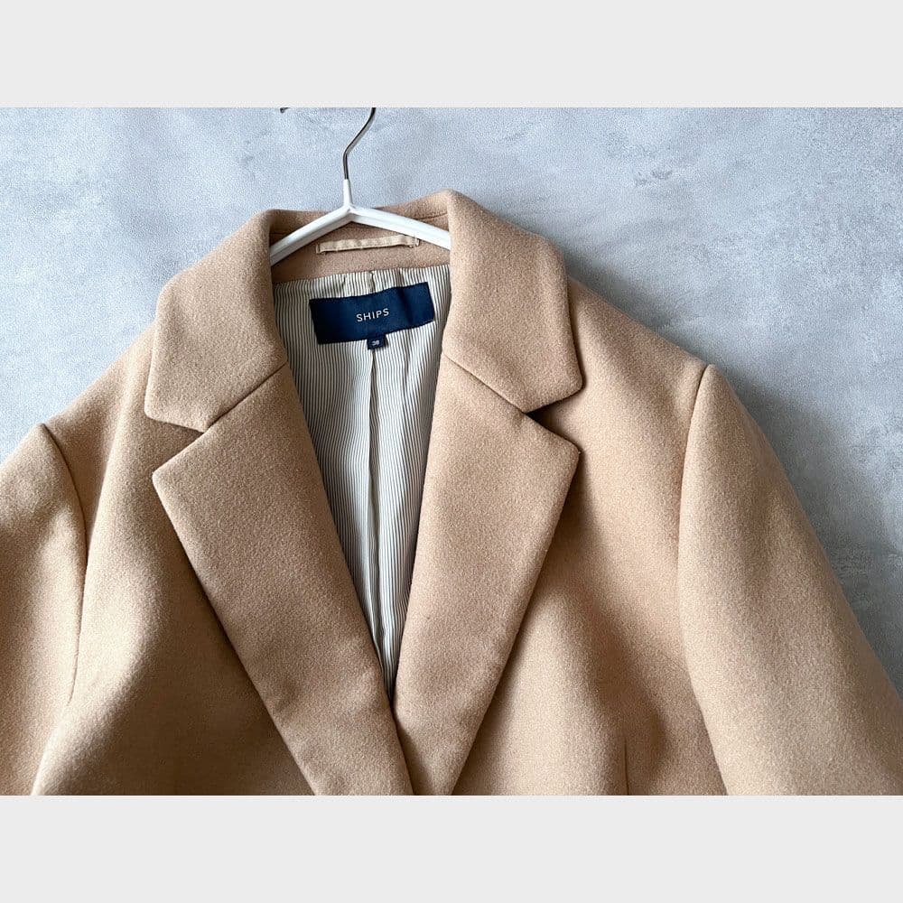 美品 シップス 上質ウール シルク コート チェスターコート ベージュ A7