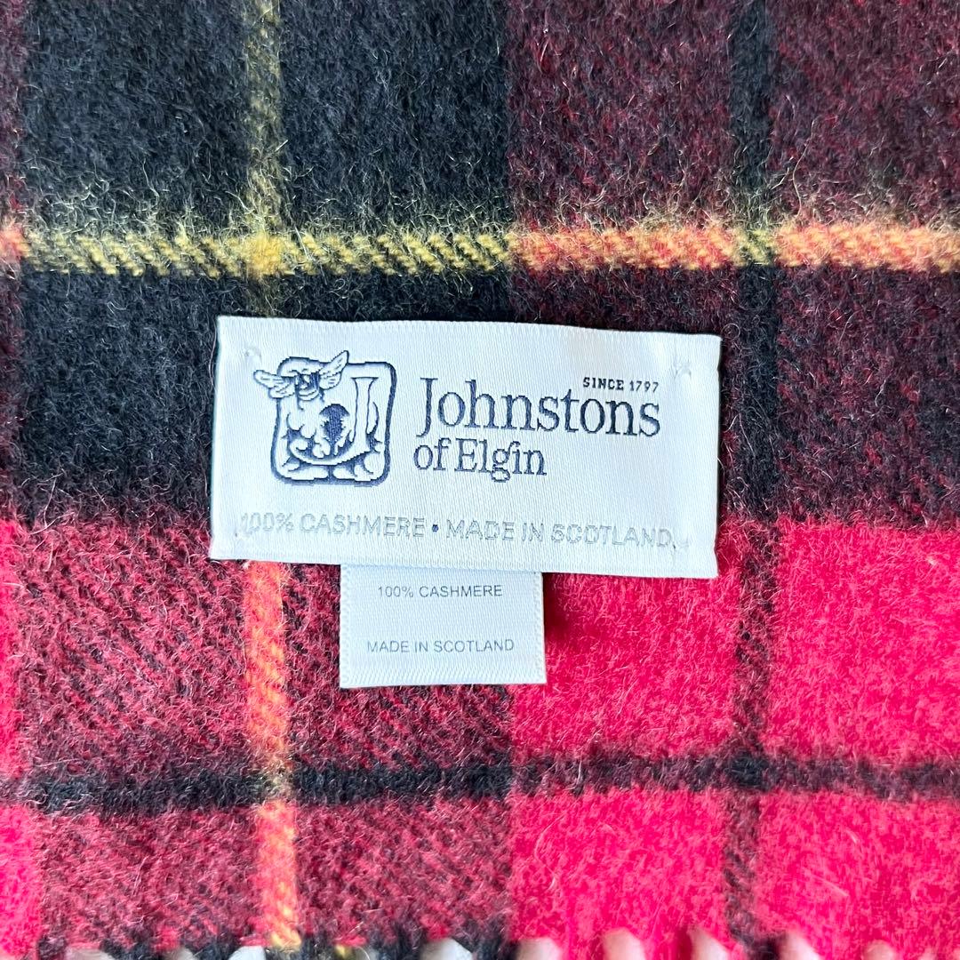 4962【美品】ジョンストンズ　マフラー チェック柄　赤