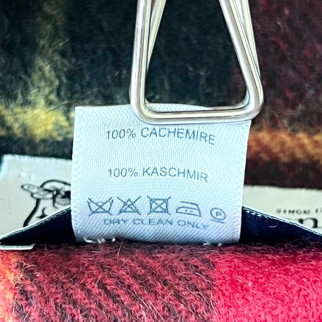 4962【美品】ジョンストンズ　マフラー チェック柄　赤