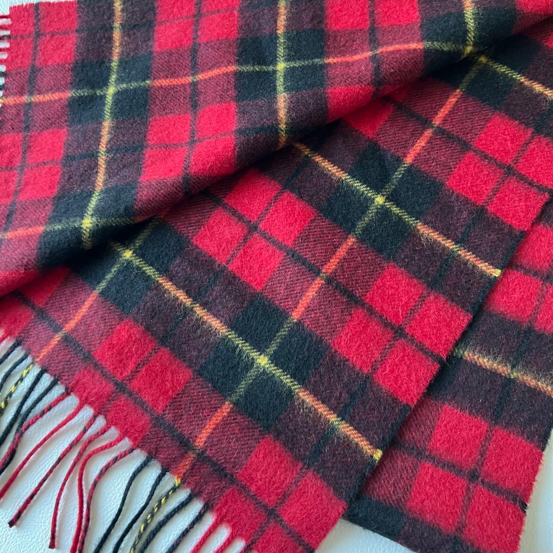 4962【美品】ジョンストンズ　マフラー チェック柄　赤