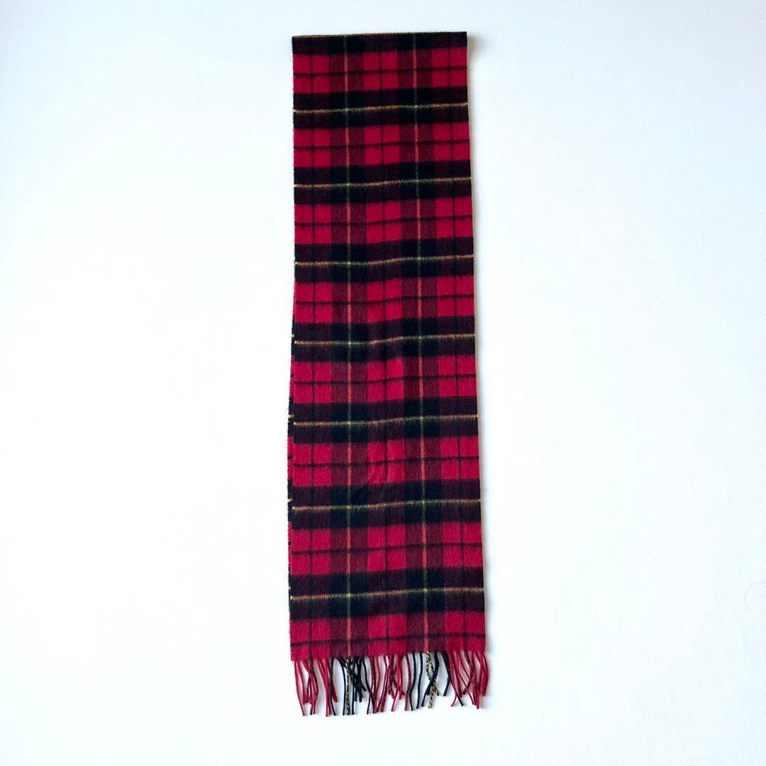 4962【美品】ジョンストンズ　マフラー チェック柄　赤