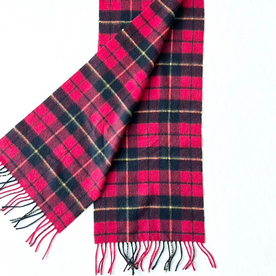 4962【美品】ジョンストンズ　マフラー チェック柄　赤