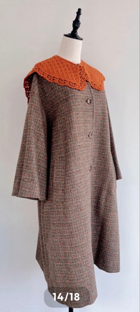 極美品　ミュベール　ニットカラー付ドット刺繍コート　ツイードコート　人気完売品