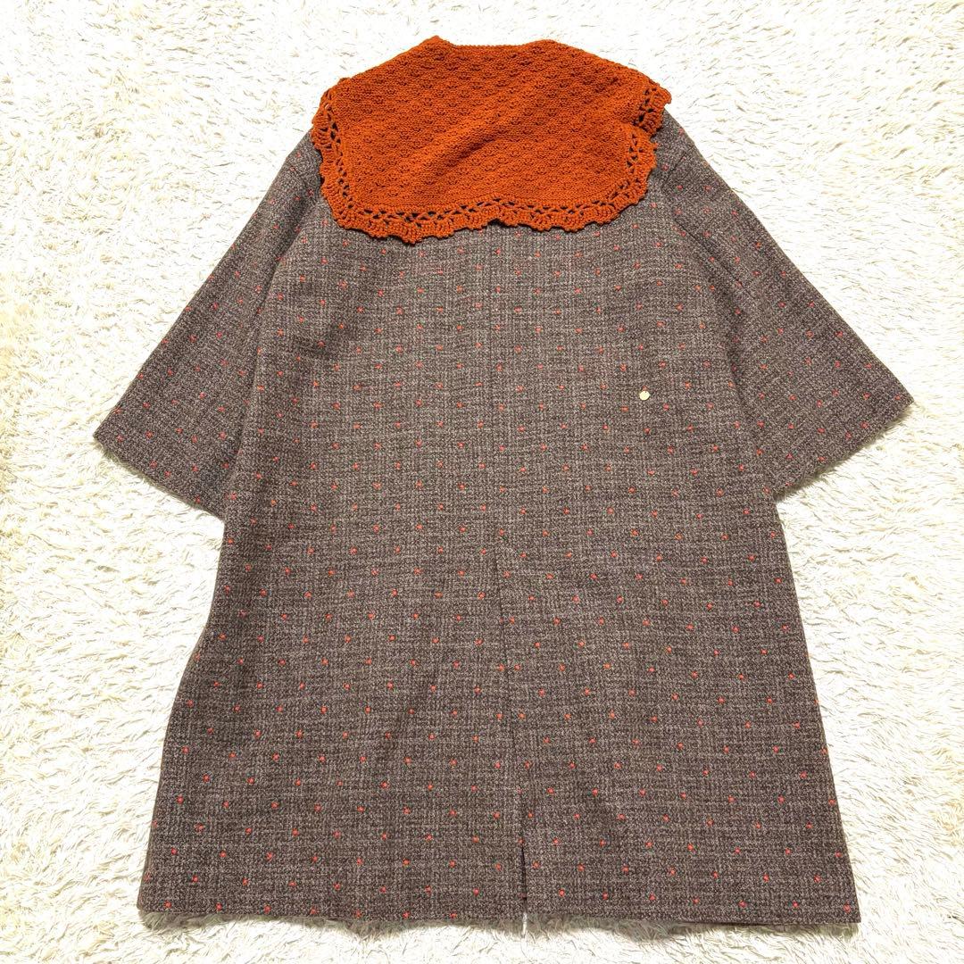 極美品　ミュベール　ニットカラー付ドット刺繍コート　ツイードコート　人気完売品