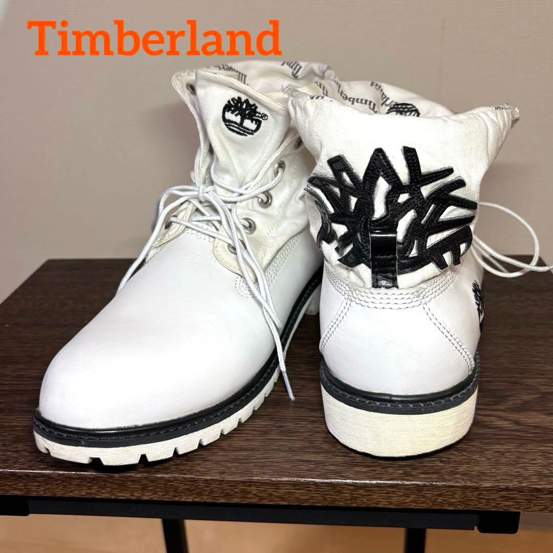 【希少ホワイト】Timberland ❖ ビッグツリーロゴ　ロールトップブーツ