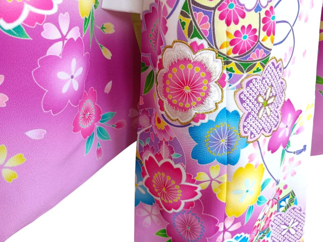 専用です☆白ピンクの着物にキラキラ作り帯☆七五三フルセット