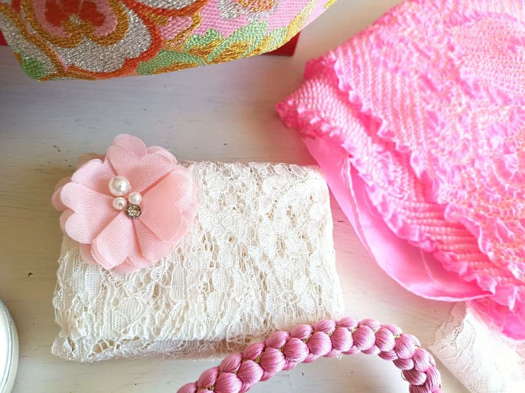 専用です☆白ピンクの着物にキラキラ作り帯☆七五三フルセット