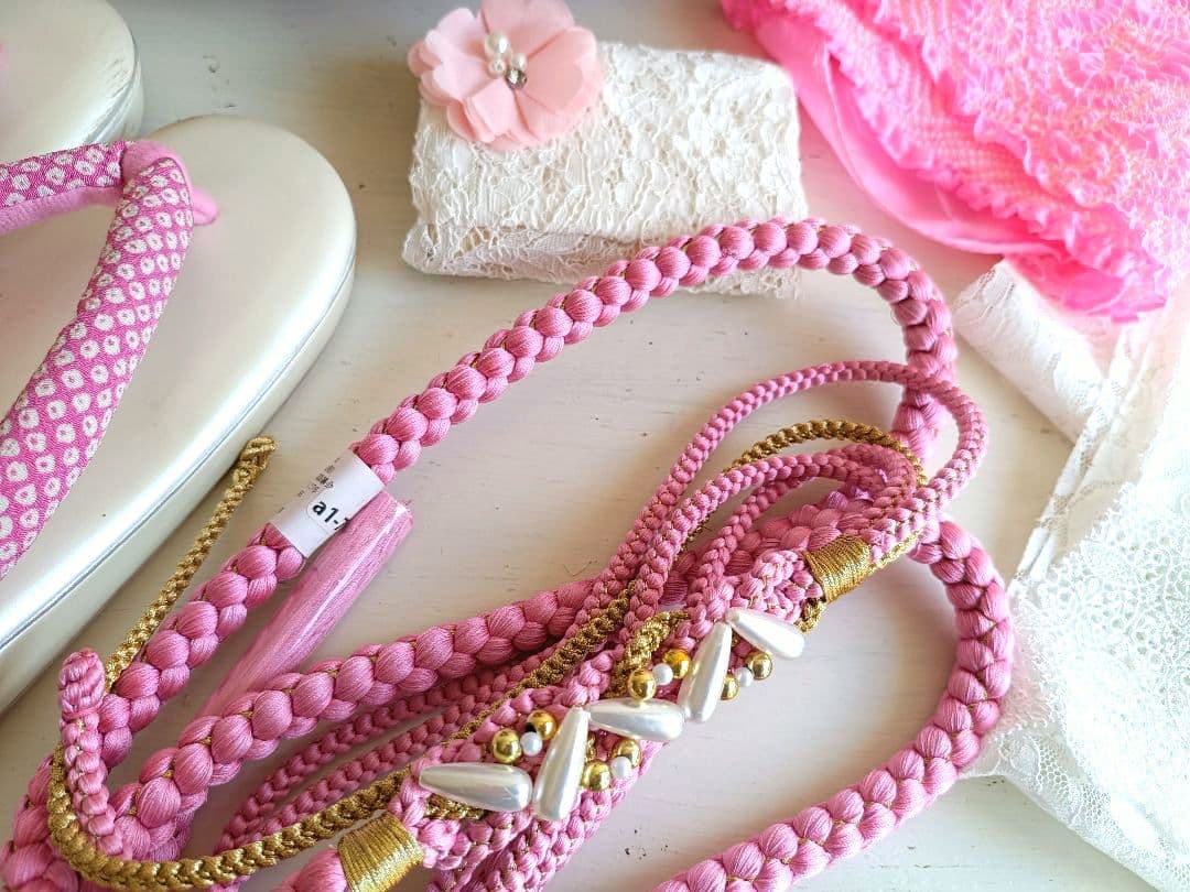 専用です☆白ピンクの着物にキラキラ作り帯☆七五三フルセット