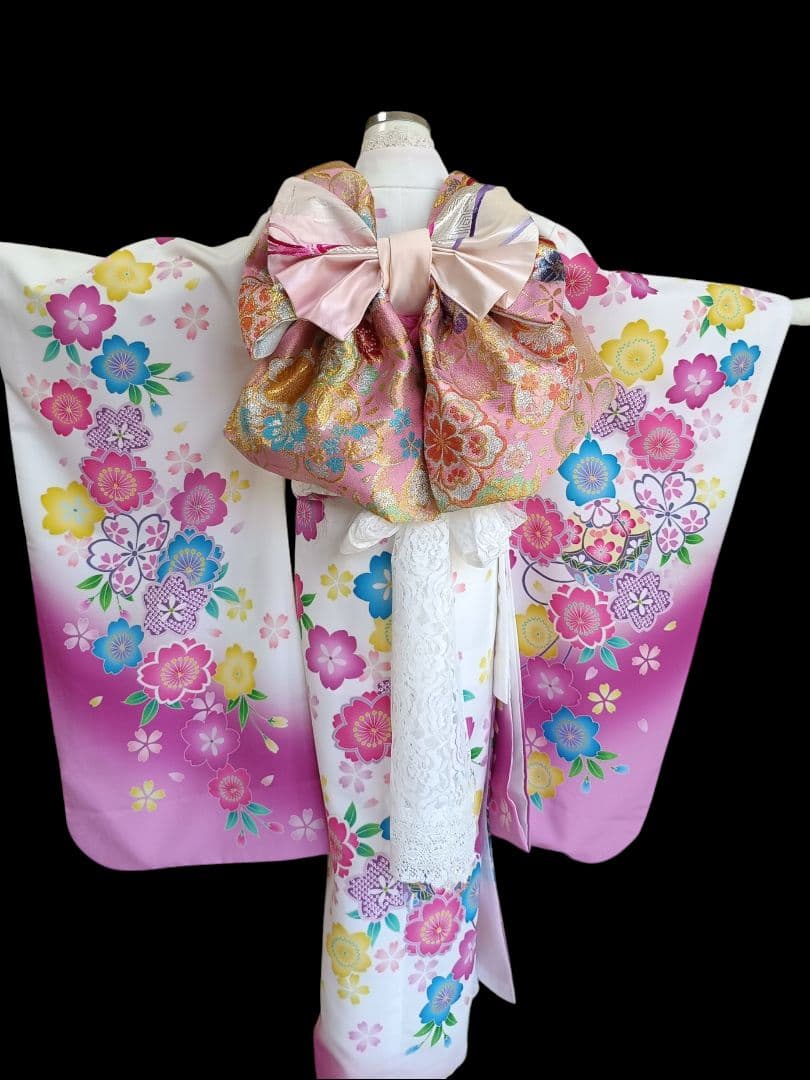専用です☆白ピンクの着物にキラキラ作り帯☆七五三フルセット