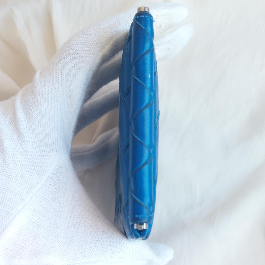 ボッテガ ヴェネタ マネークリップ マキシ イントレチャート 青 革 札 財布