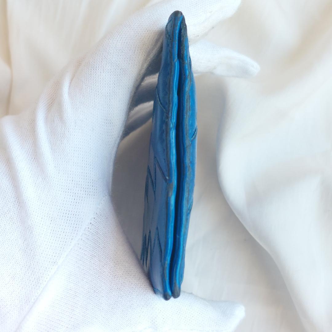 ボッテガ ヴェネタ マネークリップ マキシ イントレチャート 青 革 札 財布