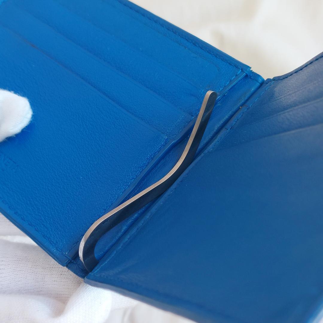 ボッテガ ヴェネタ マネークリップ マキシ イントレチャート 青 革 札 財布