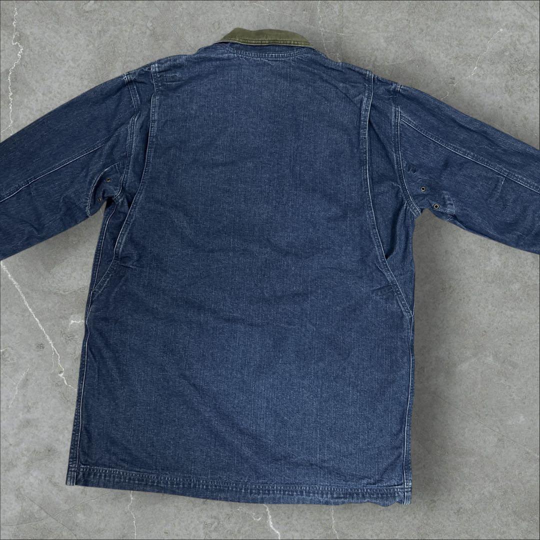 12]エルエルビーン デニムカバーオールジャケットブルゾン古着 襟コーデュロイ