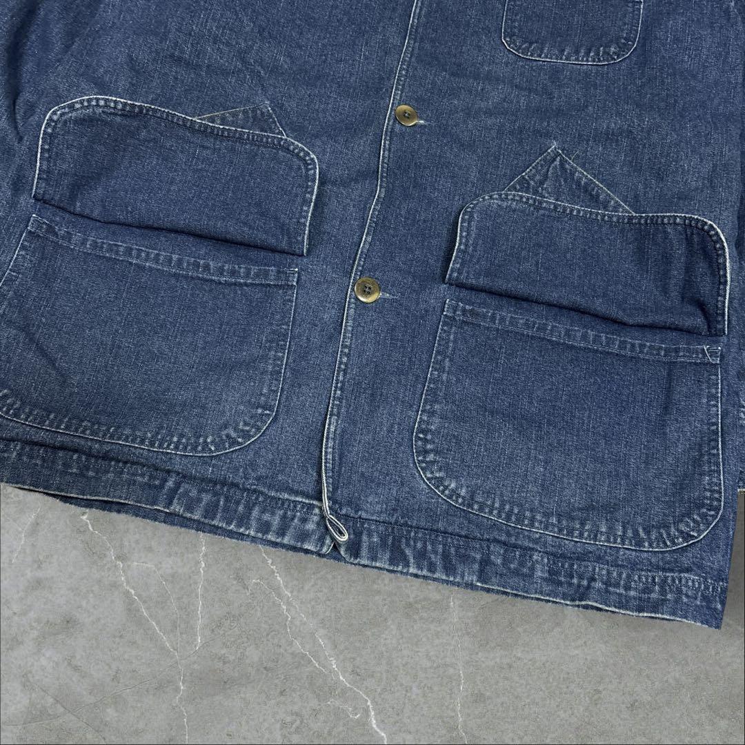 12]エルエルビーン デニムカバーオールジャケットブルゾン古着 襟コーデュロイ