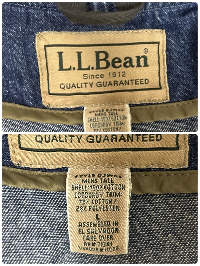 12]エルエルビーン デニムカバーオールジャケットブルゾン古着 襟コーデュロイ