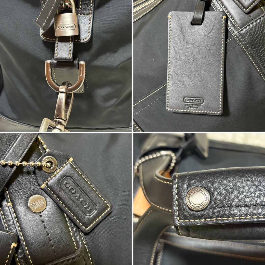 ★美品★COACH ボストンバッグ 大容量 レザー切替 ショルダー紐付 ブラック