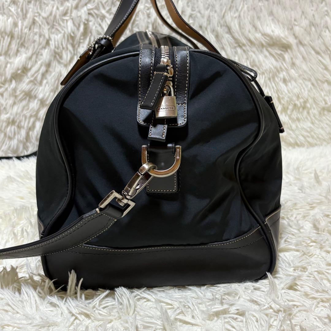 ★美品★COACH ボストンバッグ 大容量 レザー切替 ショルダー紐付 ブラック