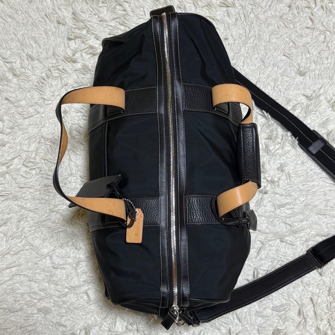 ★美品★COACH ボストンバッグ 大容量 レザー切替 ショルダー紐付 ブラック