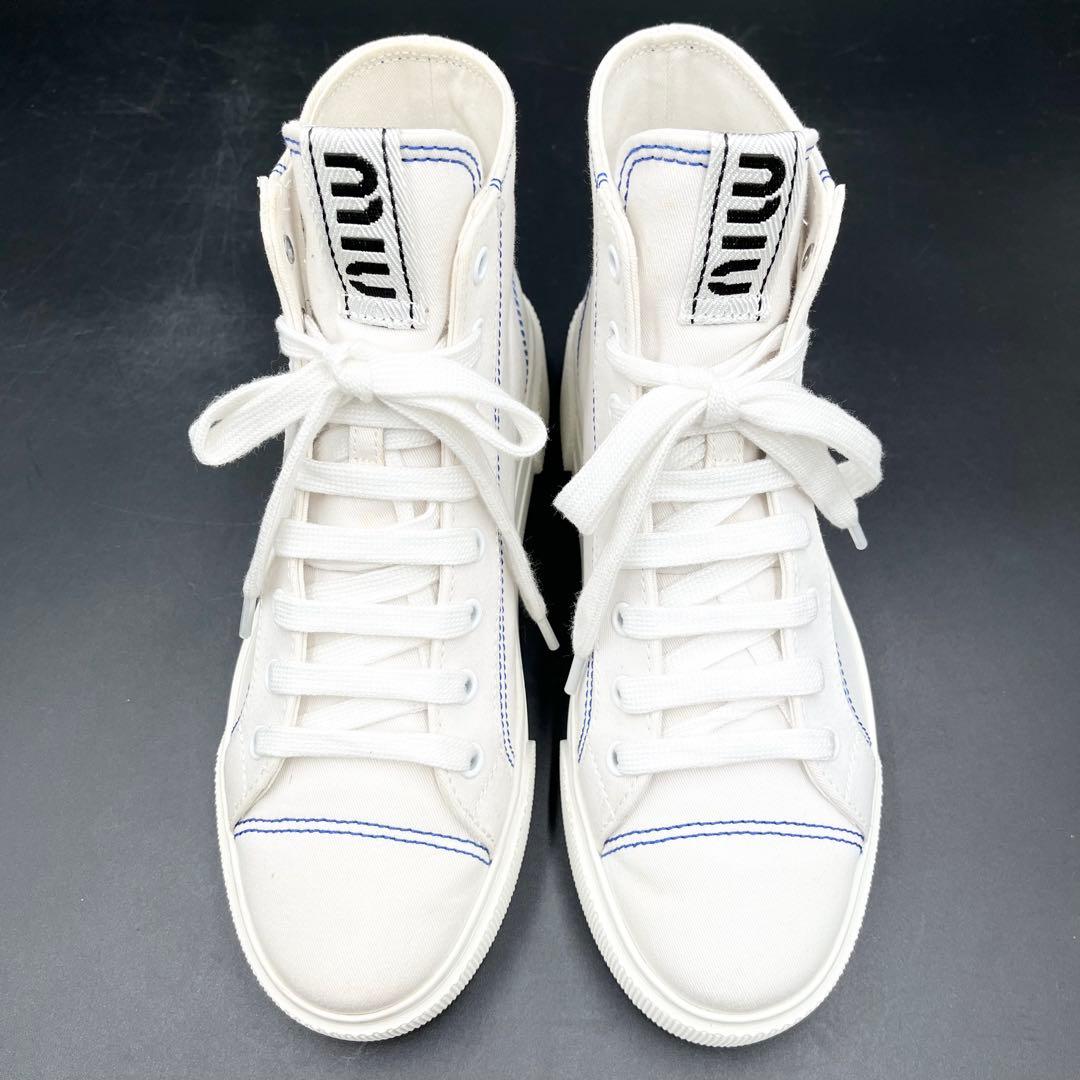 美品✨ ミュウミュウ ステッチ ハイカット キャンバス レディース スニーカー