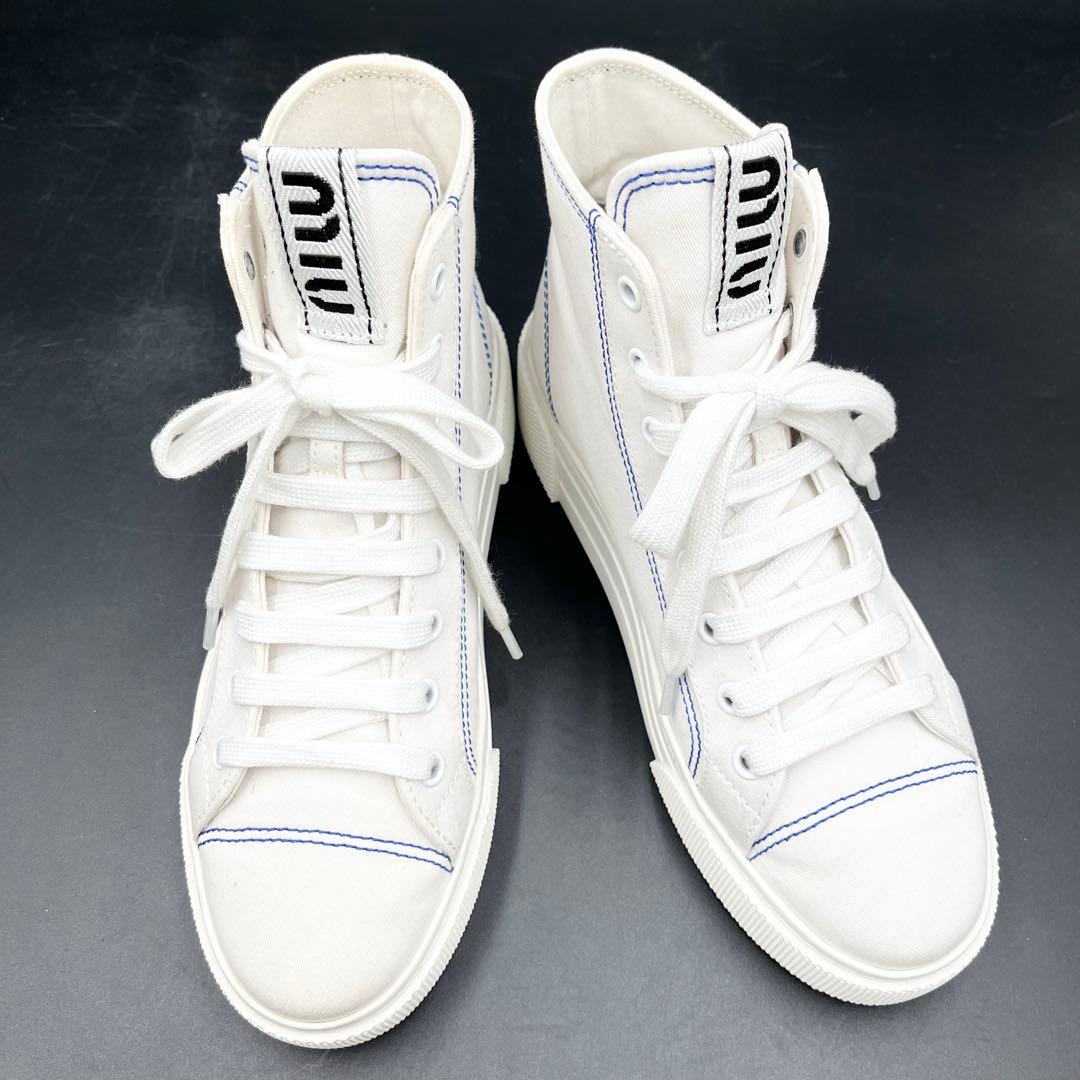 美品✨ ミュウミュウ ステッチ ハイカット キャンバス レディース スニーカー