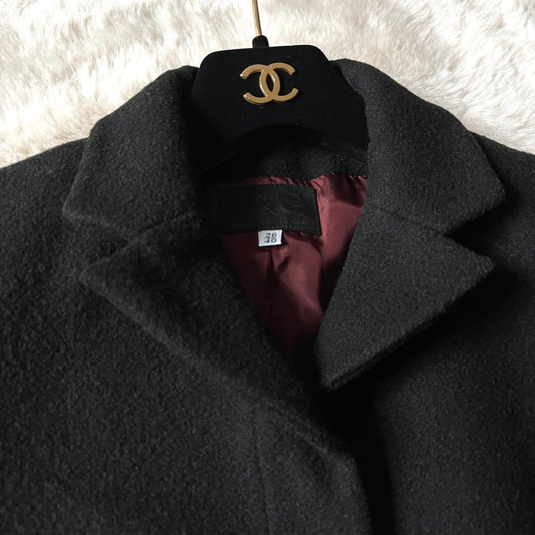 ★ドルチェ&ガッバーナ　チェスターコート　マキシ丈　ブラック　裏地パープル　比翼