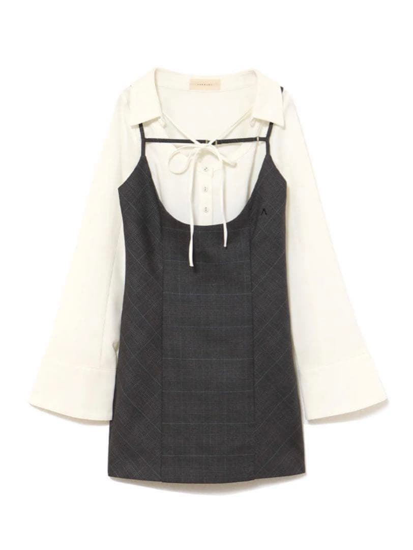 ワンピース andmary Betty layered check dress/ gray