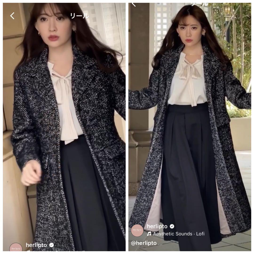 ジャケット・アウター herringbone wool-blend classic coat