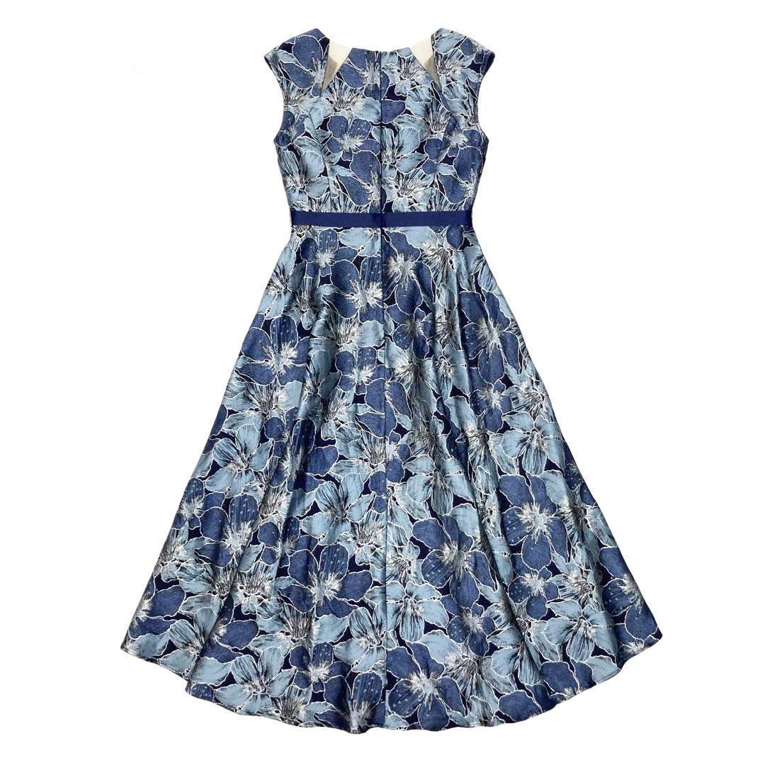 ERUKEI エルケイ フラワー刺繍 Aライン ミディアムドレス ネイビー