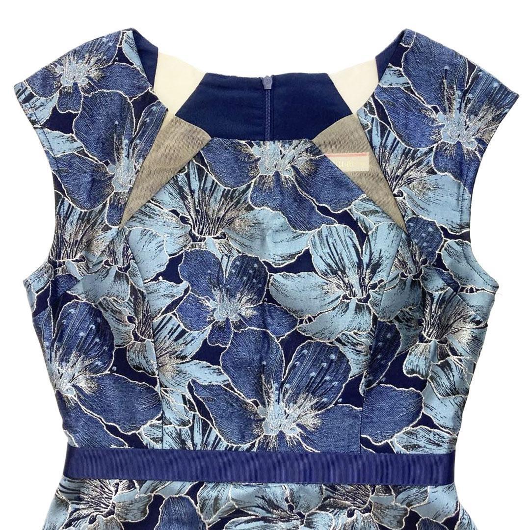 ERUKEI エルケイ フラワー刺繍 Aライン ミディアムドレス ネイビー